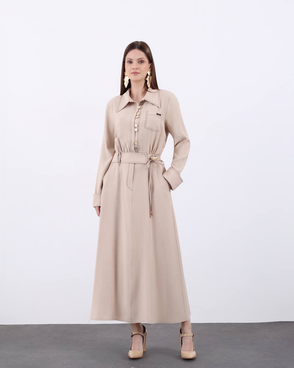 Atamu Gold Düğme Detaylı Elbise - Atamu 949001