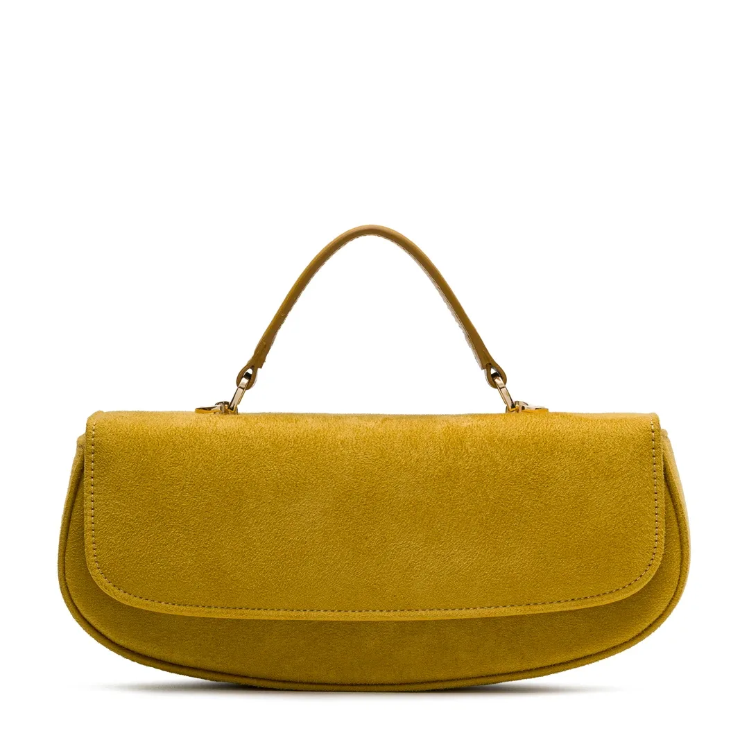 Chicky Honey Suede No12-Hardal Süet Deri Omuz Çantası