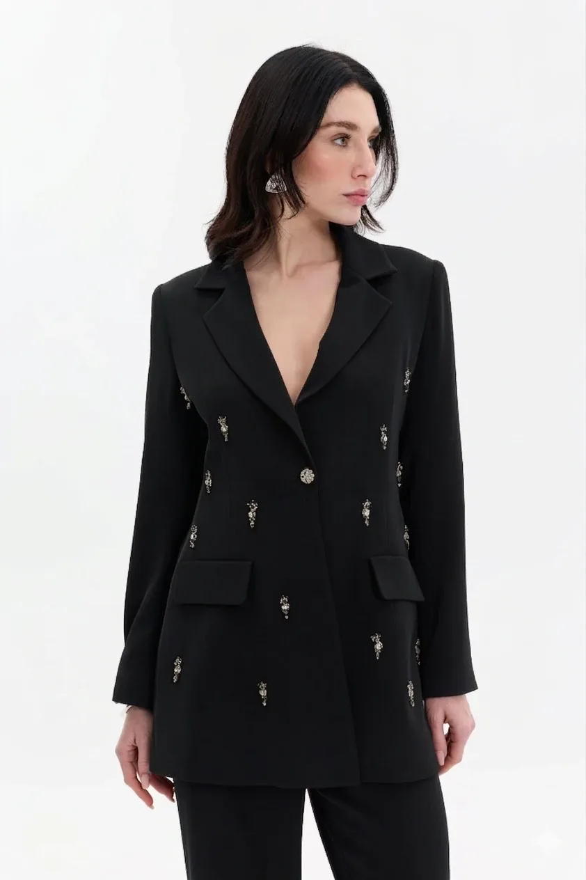 Lisa Exclusive Taş İşlemeli Blazer Ceket Pantolon Takım 7061
