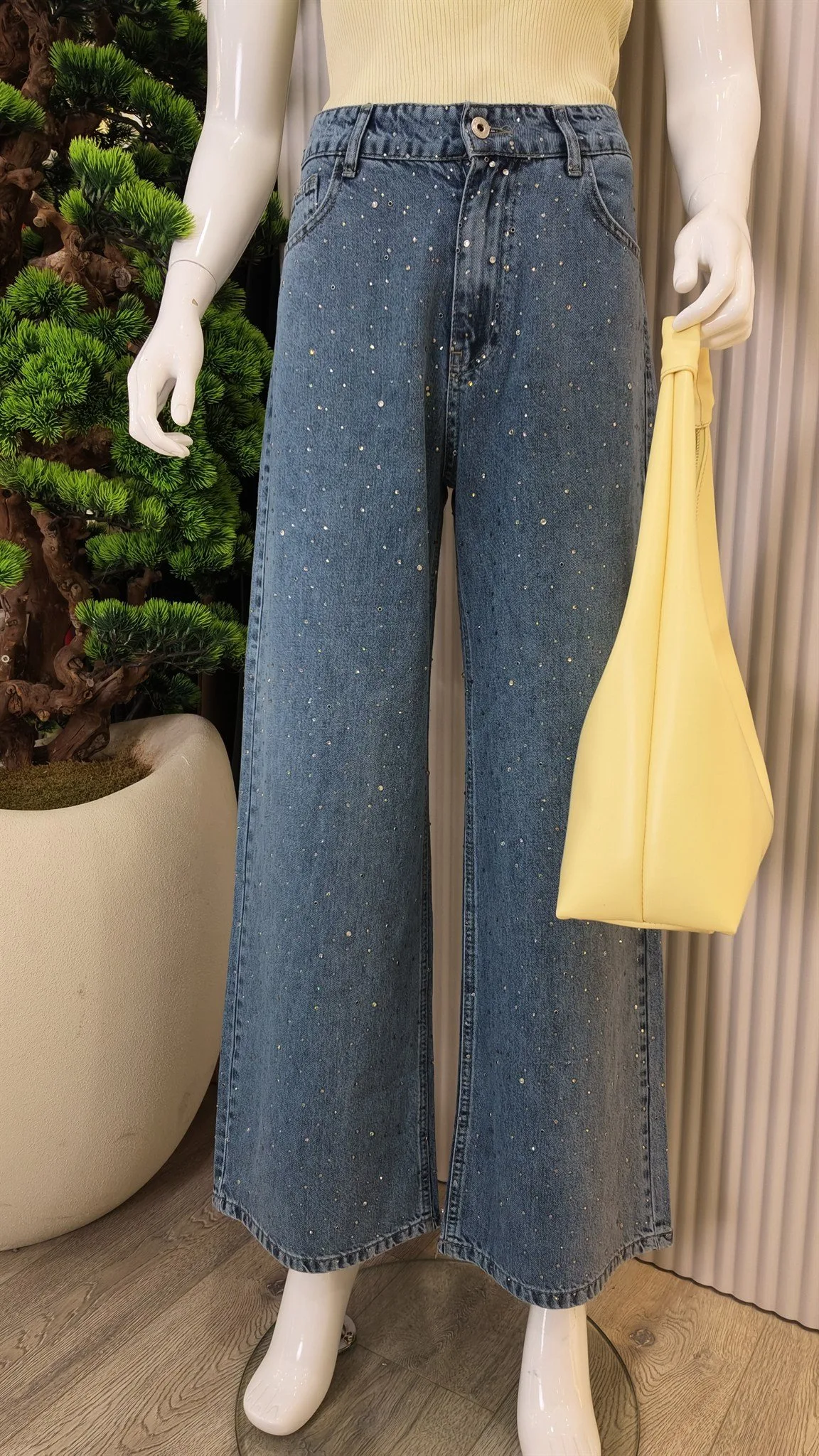 My Magazin Taş Detaylı Denim Pantolon Mavi 2808