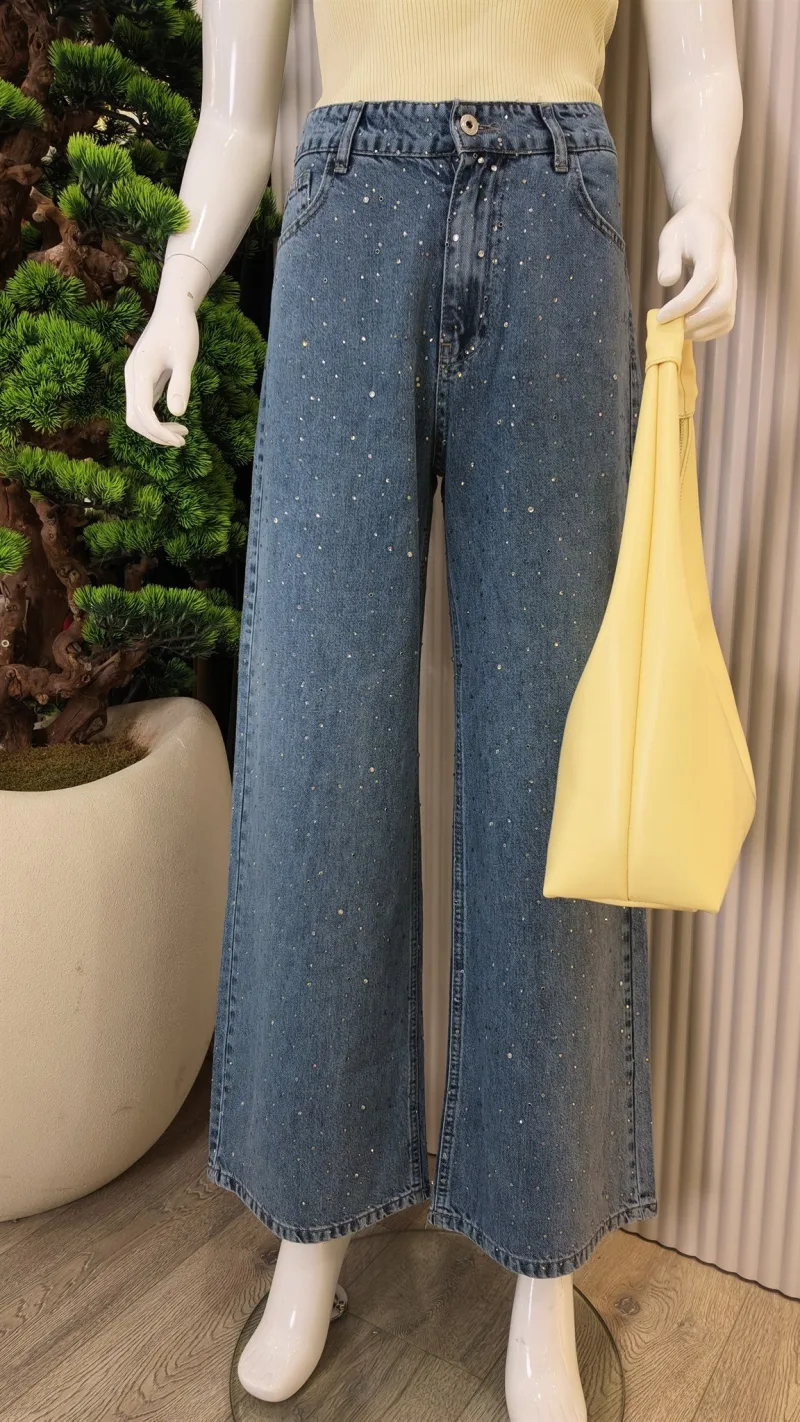 My Magazin Taş Detaylı Denim Pantolon Mavi 2808