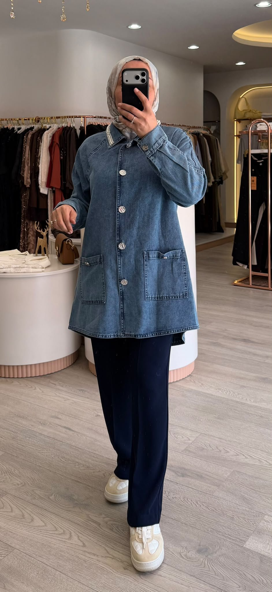 My Magazin Denim Yaka İnci Detaylı Ceket 7562