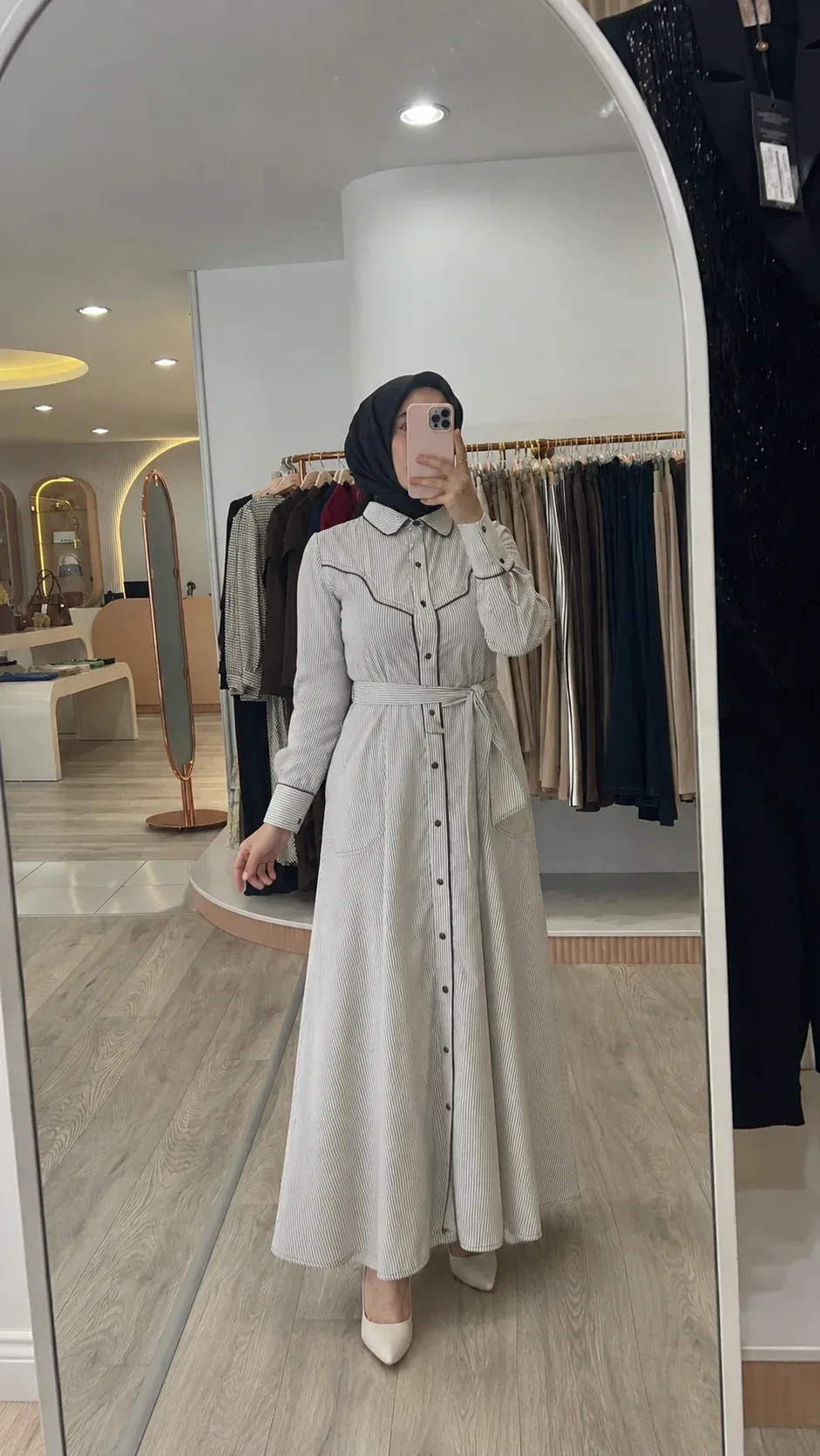 NPrive Biyeli Detaylı Çizgili Elbise 13270