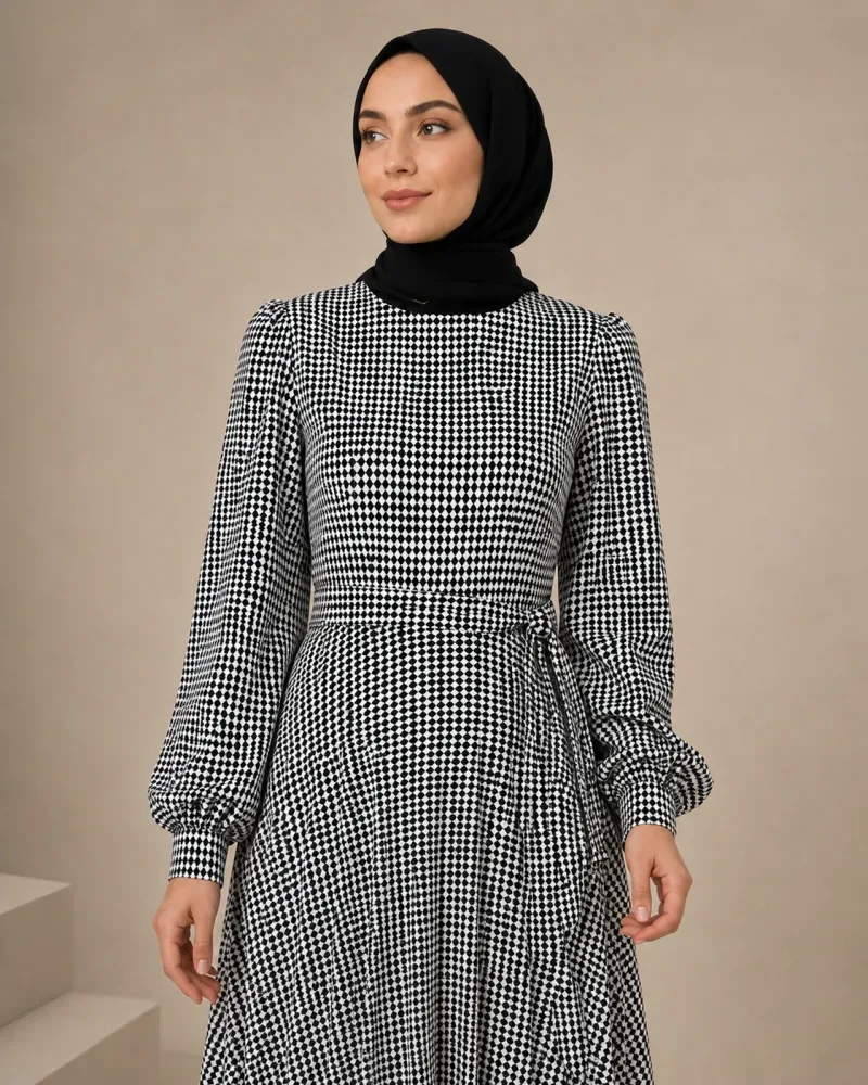 NPrive Desenli Piliseli Elbise - NPrive 13271