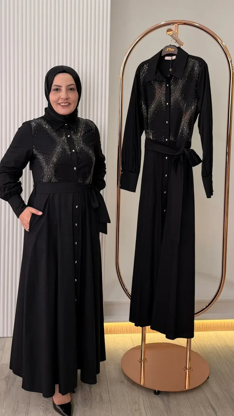 NPrive Taş Detaylı Poplin Elbise 13325