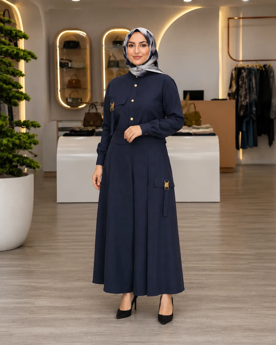Pureva Desenli Modern Ceket Etek Takım 3218