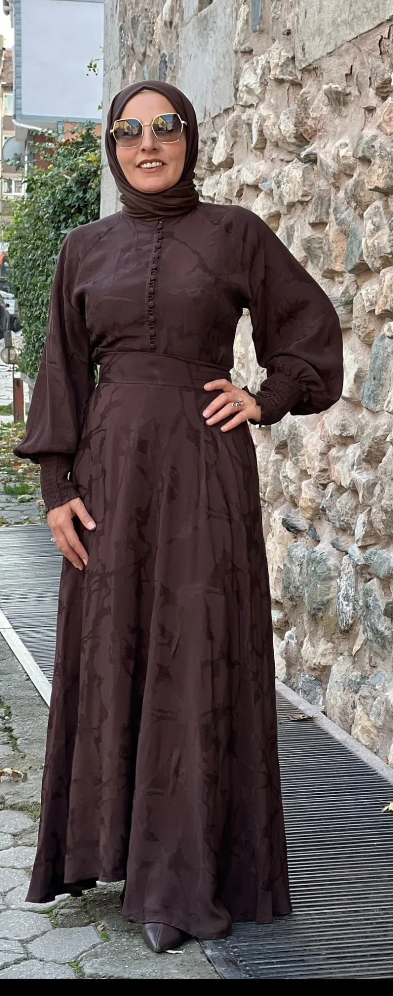 Serpil Kahve Jakar Etek Gömlek Takım 50906