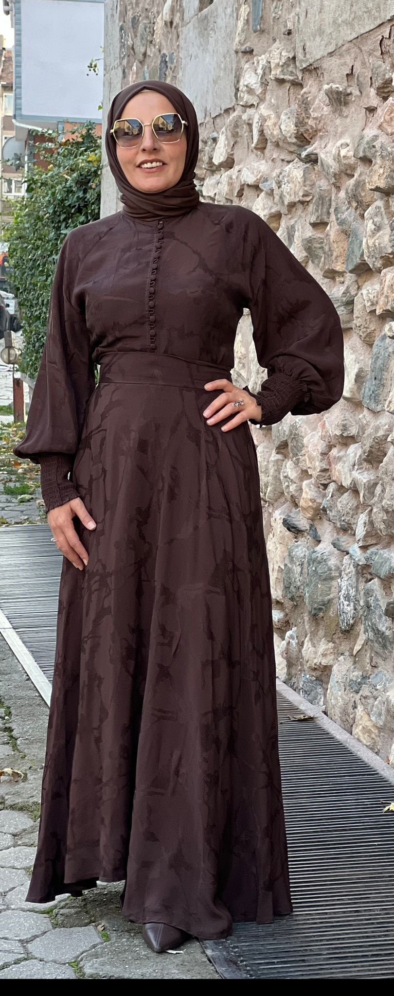 Serpil Kahve Jakar Etek Gömlek Takım 50906