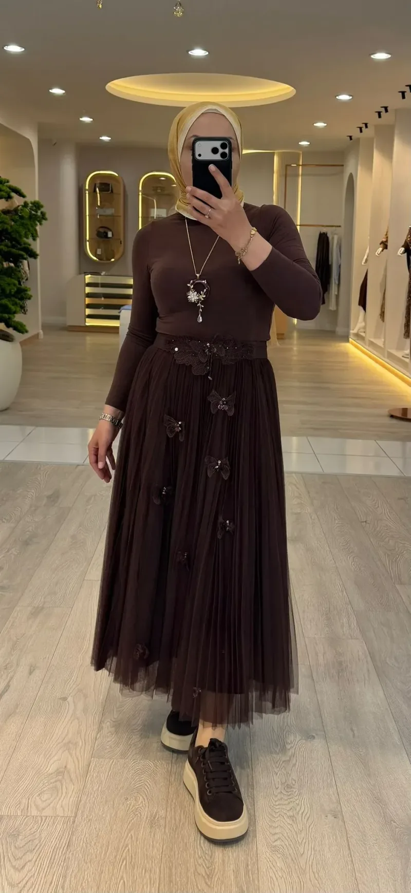 Serpil Kahve Kelebek Detaylı Tül Etek 50452