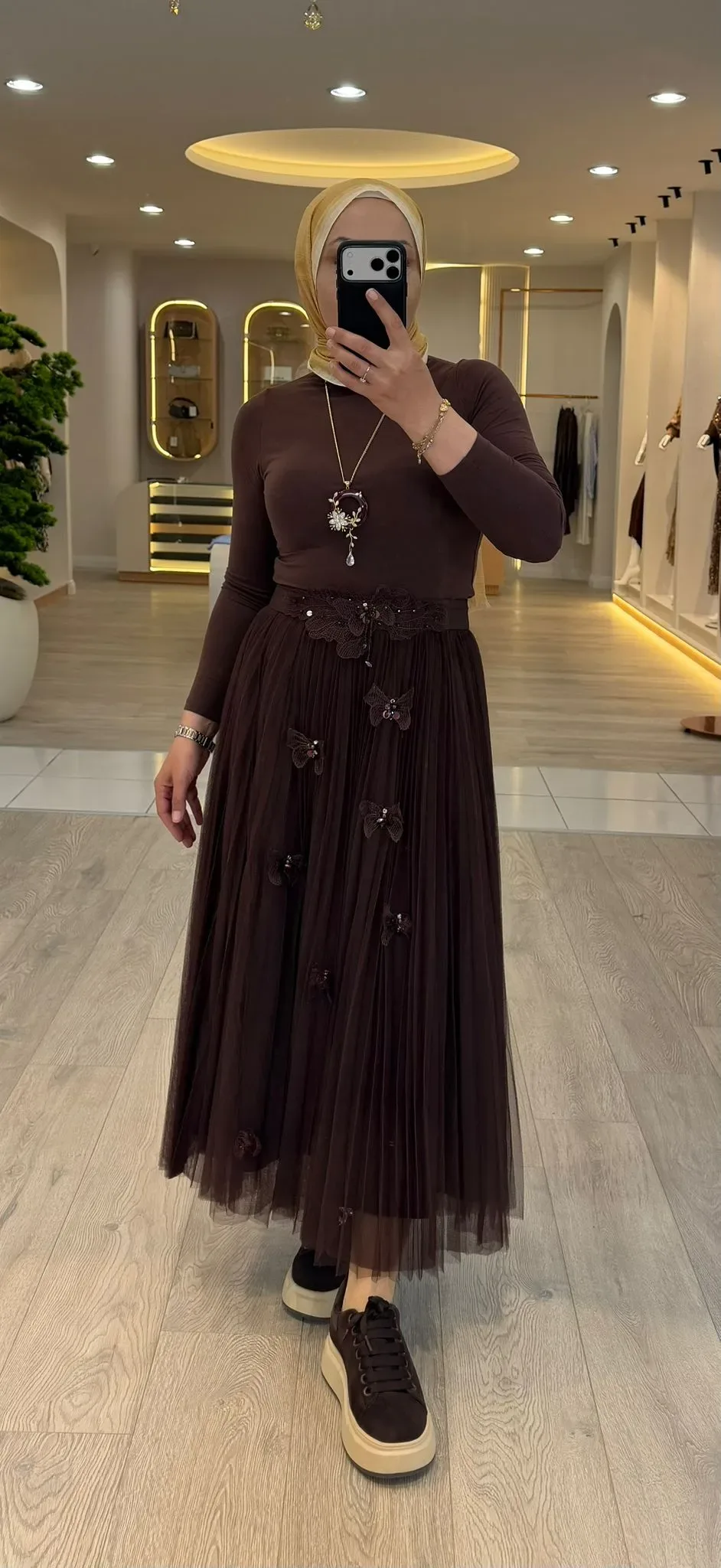 Serpil Kahve Kelebek Detaylı Tül Etek 50452