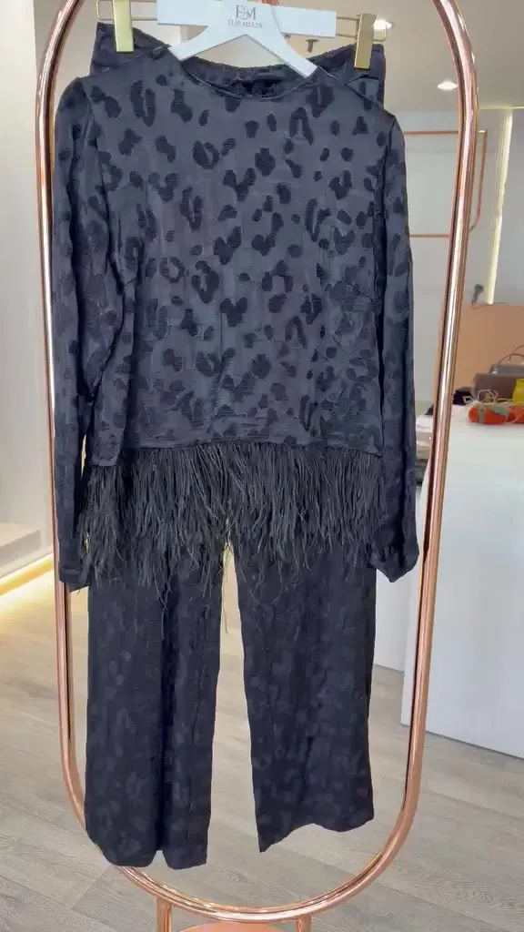 Serpil Leopar Desenli Jakarlı Bluz Pantolon Takım 37346