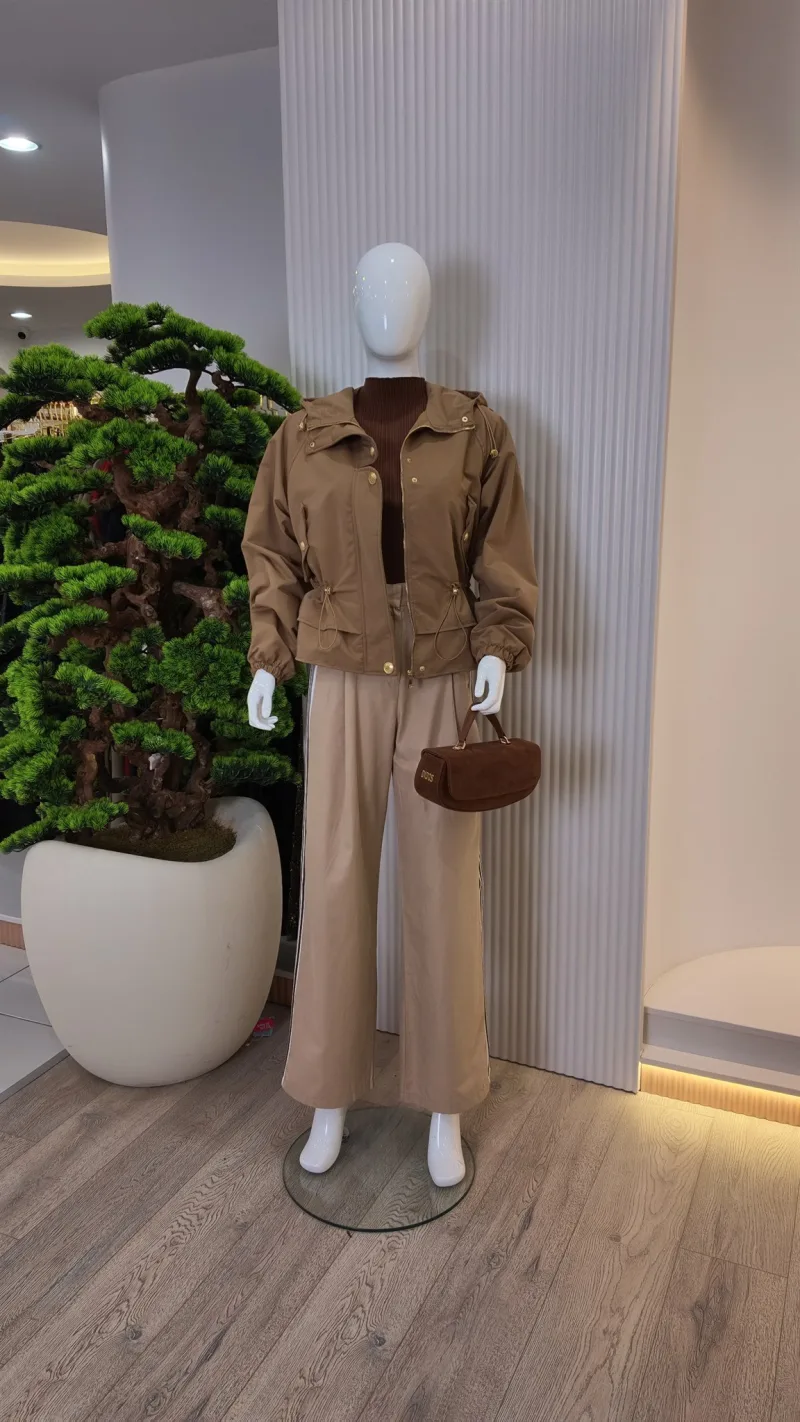 Veto Jeans Büzgülü Gold Detaylı Yağmurluk Camel 2944